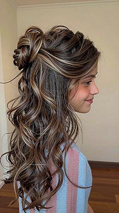 Half Up Wavy Braided Top Bun for School Dances