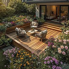 Ground Level Deck Bliss: Enchanting Backyard Garden Design