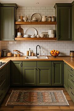 Green Kitchen Wood Oasis: Rustic Charm Meets Modern Design