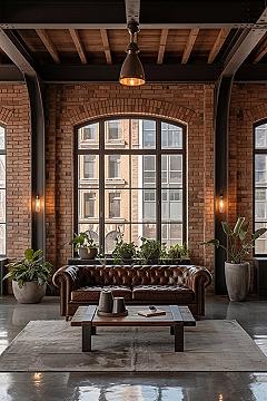 Industrial Living Room Design: Exposed Brick & Leather Sofa Masterpieces