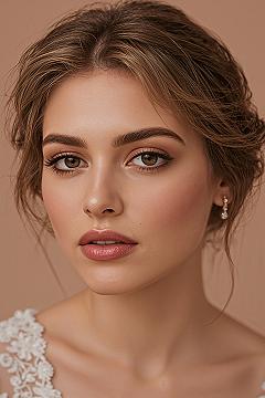 Radiant Bridal Beauty: Chic Updo & Natural Glam Makeup for Shoulder Length Hair