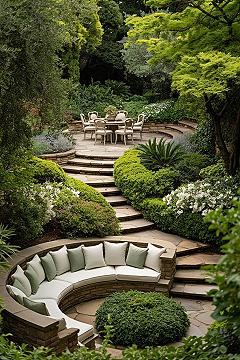Terraced Garden Design: Luxury Outdoor Seating Oasis