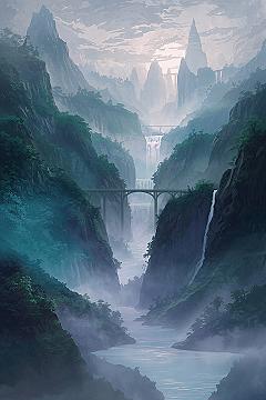 Misty Valley Oasis: Unreal Scenery with Blue Waterfalls & Lakes