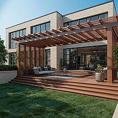 Modern Backyard Patio Designs with Stylish Wooden Pergolas