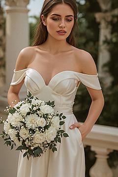 Romantic Off-Shoulder Satin Wedding Dress: Timeless Grace