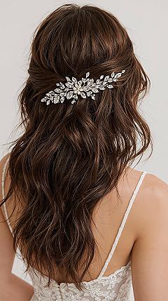 Sparkling Half-Up Bridal Hair with Dazzling Accessories