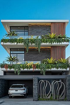 Contemporary Villa Facade: 25 Ft Front Design with Tropical Modern Flair