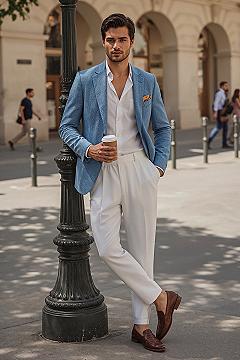 Effortless Summer Style: The Sky Blue Linen Suit for Men