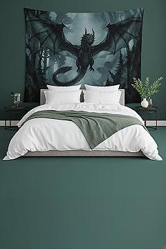 Dark Forest Dragon Tapestry: Epic Fantasy Bedroom Wall Decor