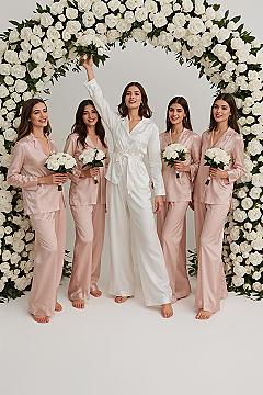 Luxury Elegant Sleepwear: Satin Pajamas with Ruffles for Your Bridal Party