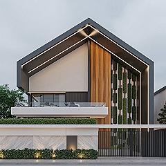 Contemporary Home Elevation: Luxury Geometric Design with Vertical Garden