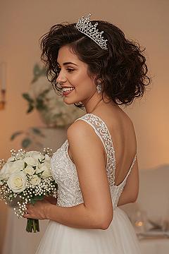 Regal Bridal Curls with Tiara: Glamorous Princess-Style Wedding Hairstyle