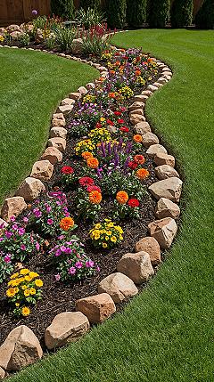 Vibrant Rock Edging Garden Ideas for Colorful Flower Beds