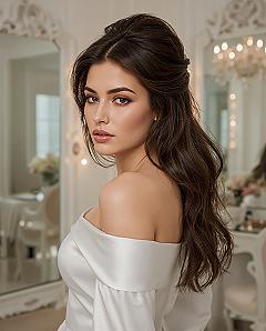 Chic Brunette Bridal Updo: Glam Half Up Wedding Hair