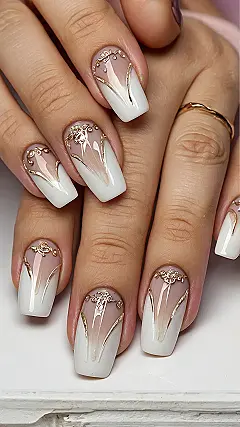 Golden Finish French Nails