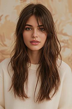 Effortless Medium Layered Haircuts with Chic Curtain Bangs