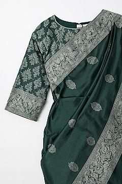 Peacock Green Silk Blouse: Elegant Mysore Saree Designs