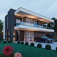 Sleek Grey Modern House Exterior: Chic Balcony & Design Ideas