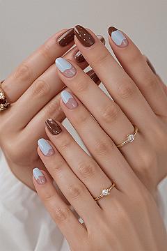 Chic Brown & Blue Polka Dot Nail Inspirations for Spring