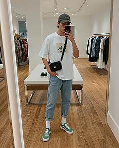 Fresh Summer Vibes: Jorts & Green Sneakers for Casual Mens Style
