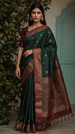 Emerald Elegance: Dark Green Soft Silk Saree for Bridal Bliss