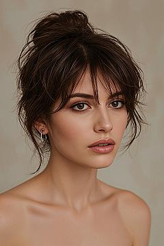 Modern Upstyle Long Hair with Trendy Curtain Bangs
