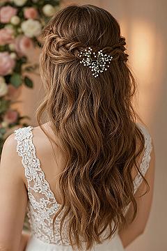 Enchanting Braided Bridal Half Up Half Down Wedding Hair with Floral Pins
