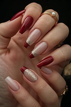Elegant Red & Gold Formal Nails for Winter Events