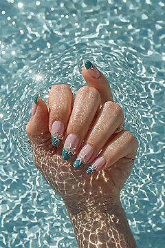Teal & Nude Summer Nails: Effortless Beachy Manicure Inspiration