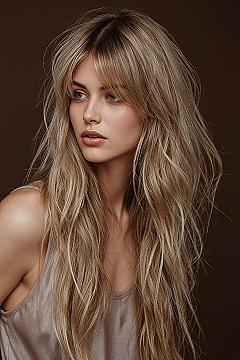 Blonde Bombshell: Trendy Layered Haircuts with Long Bangs