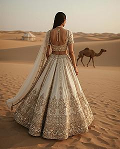 Timeless Elegance: Cream & Gold Embroidered Silk Bridal Lehenga