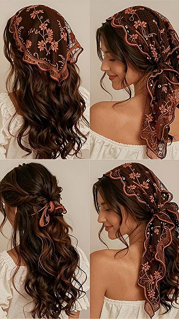 Styling a Brown Embroidered Lace Head Scarf