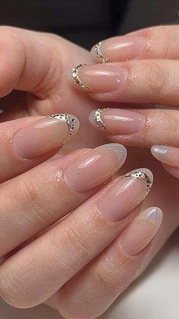 Subtle Glitter Tip French Manicures For Bridesmaids