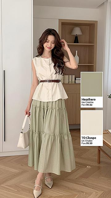 Pairing a Cream Top with a Sage Green Skirt