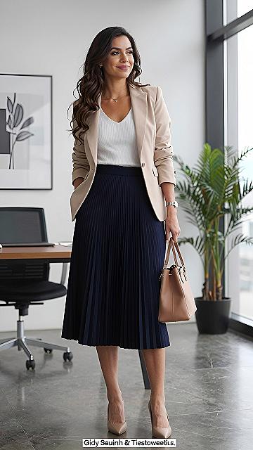Pairing a Pleated Skirt With a Tailored Blazer