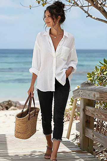 Styling A Loose White Button Down For Warm Weather Days
