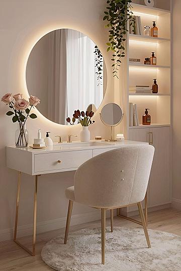 How to Style a Backlit Round Mirror Vanity Setup