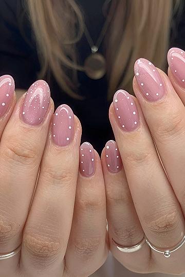 Cat Eye Polka Dot Nails with Soft Pink Bases