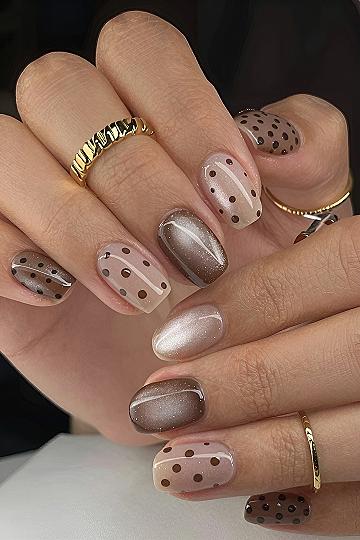 Chic Brown Polka Dot Gel Nails for Autumn