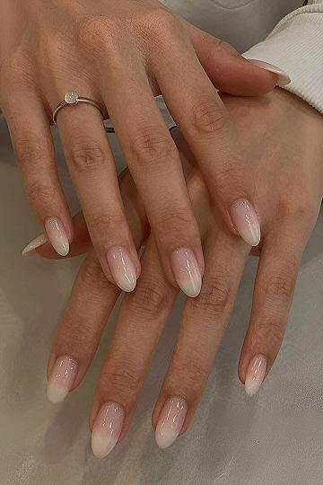 Milky White Ombre Nails on Almond Shape