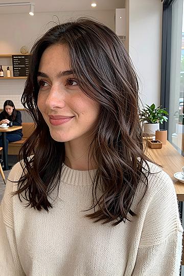 Subtle Mocha Balayage on Medium Wavy Hair