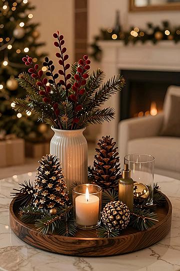 Creating a Festive Table Centerpiece with Pinecones and Candles