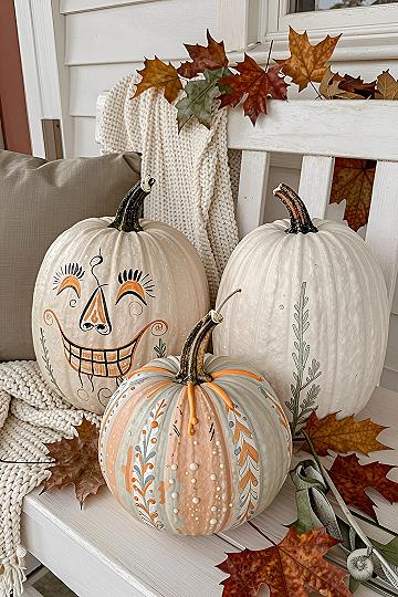 Decorating Porches With Hand-Painted Pastel Pumpkins