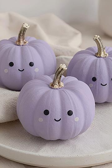 Painting Cute Kawaii Faces on Lavender Pumpkins