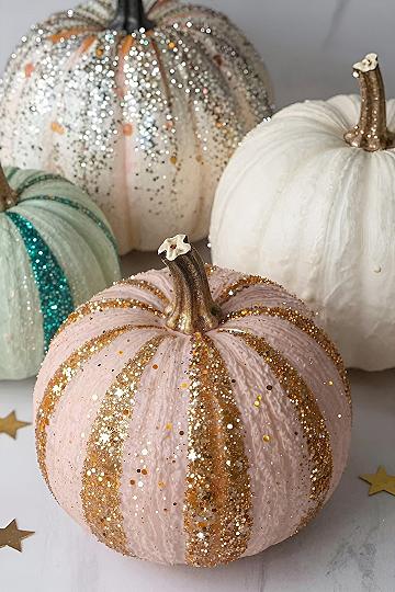 Adding Sparkle with Striped Glitter Pumpkins