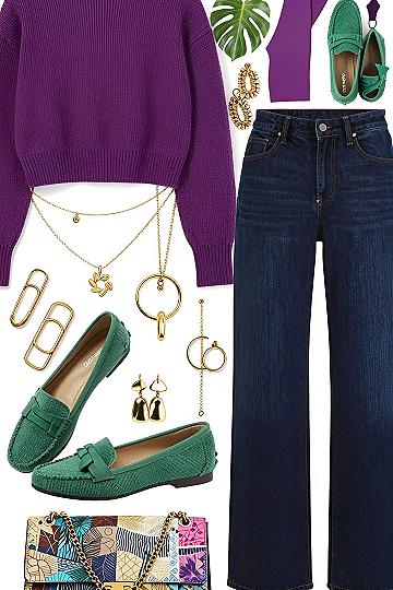 Pairing a Purple Sweater with Dark Denim