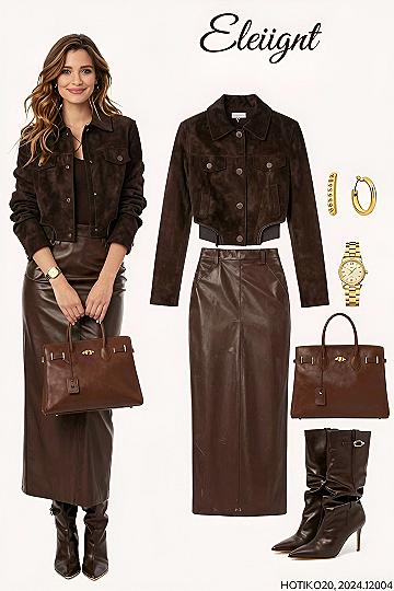 Pairing a Suede Jacket with a Chocolate Leather Skirt