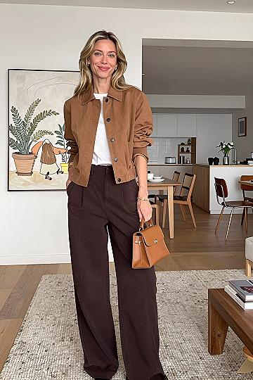 Styling Cognac Leather Pants With a Simple Jacket