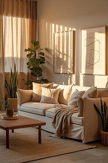 Japandi Living Room: Minimalist Harmony & Golden Hour Glow