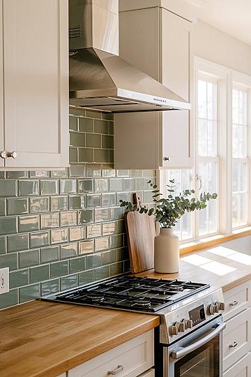 Green Backsplash: The Key to a Chic Modern Apartment Kitchen